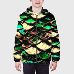 Куртка с капюшоном мужская Чешуя зеленого дракона, цвет: 3D-черный — фото 2
