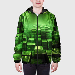 Куртка с капюшоном мужская Зеленые квадраты в лабиринте, цвет: 3D-черный — фото 2