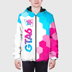 Куртка с капюшоном мужская GTA6 neon gradient style по-вертикали, цвет: 3D-черный — фото 2
