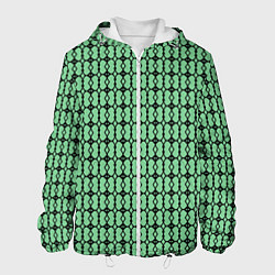Куртка с капюшоном мужская Чёрные узоры на зелёном, цвет: 3D-белый