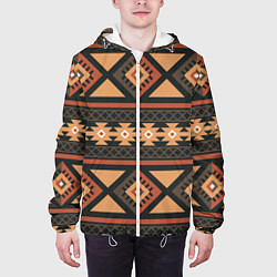 Куртка с капюшоном мужская Этническая геометрия с ромбами - паттерн, цвет: 3D-белый — фото 2