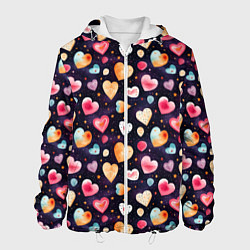 Куртка с капюшоном мужская Паттерн с сердечками на Валентинов день, цвет: 3D-белый