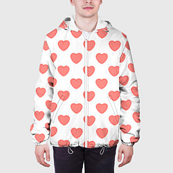 Куртка с капюшоном мужская Розовые сердца фон, цвет: 3D-белый — фото 2