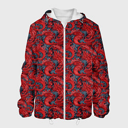 Куртка с капюшоном мужская Красные драконы паттерн, цвет: 3D-белый