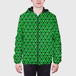 Куртка с капюшоном мужская Зелёные и чёрные треугольники, цвет: 3D-черный — фото 2