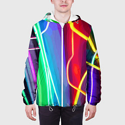 Куртка с капюшоном мужская Абстрактные цветные полосы - композиция, цвет: 3D-белый — фото 2