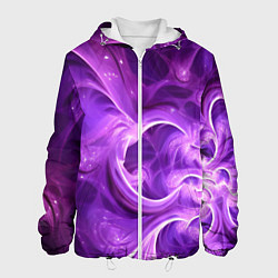 Куртка с капюшоном мужская Фиолетовая фрактальная абстракция, цвет: 3D-белый