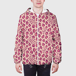 Куртка с капюшоном мужская Цветущий леопард тюльпановое поле, цвет: 3D-белый — фото 2