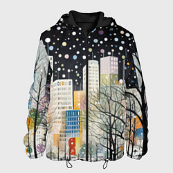 Куртка с капюшоном мужская Новогодний ночной город, цвет: 3D-черный