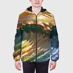 Куртка с капюшоном мужская Перламутровые блестящие волны радужных цветов, цвет: 3D-черный — фото 2