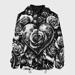 Мужская куртка Черно белое сердце и розы