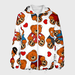 Куртка с капюшоном мужская Мишки с сердцами - персонажи из Слово пацана, цвет: 3D-белый