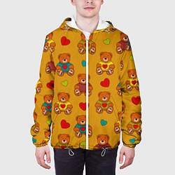 Куртка с капюшоном мужская Игрушечные мишки и разноцветные сердца, цвет: 3D-белый — фото 2