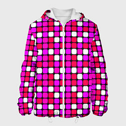 Куртка с капюшоном мужская Розовые и белые квадраты, цвет: 3D-белый