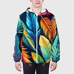 Куртка с капюшоном мужская Пёстрые пёрышки попугаев, цвет: 3D-белый — фото 2