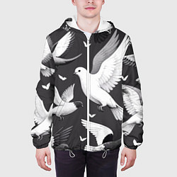 Куртка с капюшоном мужская Белые сизые голуби летящие в небе, цвет: 3D-белый — фото 2