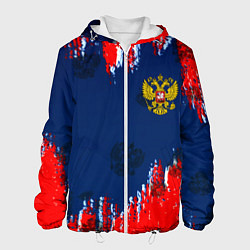 Куртка с капюшоном мужская Россия спорт краски текстура, цвет: 3D-белый
