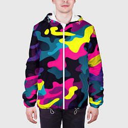 Куртка с капюшоном мужская Кислотная яркая абстракция в камуфляжном стиле, цвет: 3D-белый — фото 2