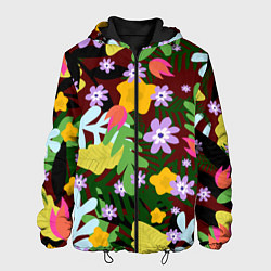Куртка с капюшоном мужская Гавайская цветочная расцветка, цвет: 3D-черный
