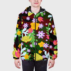 Куртка с капюшоном мужская Гавайская цветочная расцветка, цвет: 3D-черный — фото 2