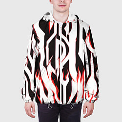 Куртка с капюшоном мужская Белые полосы и красное пламя, цвет: 3D-белый — фото 2