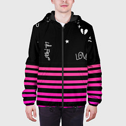 Куртка с капюшоном мужская Lil Peep розовые полосы, цвет: 3D-черный — фото 2