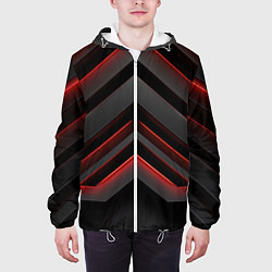 Куртка с капюшоном мужская Красные яркие неоновые полосы на черной абстракции, цвет: 3D-белый — фото 2