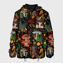 Куртка с капюшоном мужская Фон с лесными грибами, цвет: 3D-черный