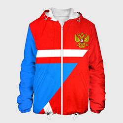Куртка с капюшоном мужская Герб России звезда спорт, цвет: 3D-белый
