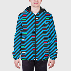 Куртка с капюшоном мужская Киберпанк узор синий и чёрный, цвет: 3D-черный — фото 2