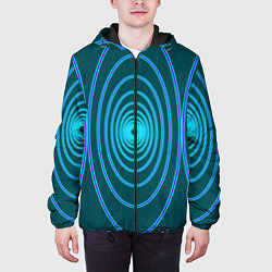 Куртка с капюшоном мужская Неоновые овалы на зеленом фоне, цвет: 3D-черный — фото 2