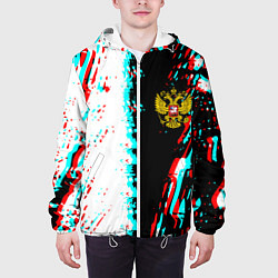 Куртка с капюшоном мужская Россия глитч краски текстура спорт, цвет: 3D-белый — фото 2