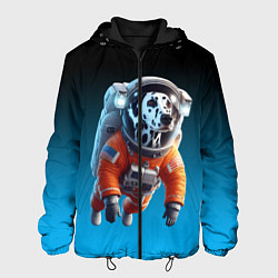 Куртка с капюшоном мужская Далматинец космонавт в открытом космосе, цвет: 3D-черный