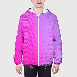 Куртка с капюшоном мужская Розовые градиентные линии, цвет: 3D-белый — фото 2