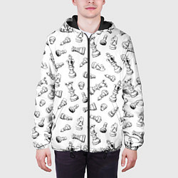 Куртка с капюшоном мужская Много шахматных фигур на белом паттерны, цвет: 3D-черный — фото 2