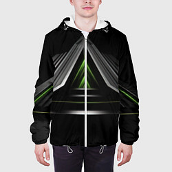 Куртка с капюшоном мужская Black green abstract nvidia style, цвет: 3D-белый — фото 2