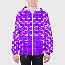 Куртка с капюшоном мужская Фиолетовые квадраты на белом фоне, цвет: 3D-белый — фото 2