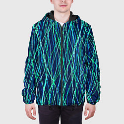 Куртка с капюшоном мужская Тёмно-синий абстрактный неоновые линии, цвет: 3D-черный — фото 2