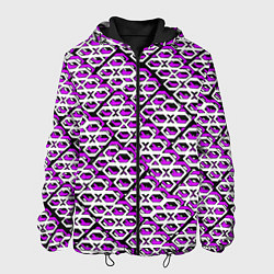 Куртка с капюшоном мужская Фиолетово-белый узор на чёрном фоне, цвет: 3D-черный