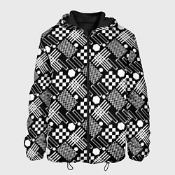 Куртка с капюшоном мужская Черно белый узор из геометрических фигур, цвет: 3D-черный