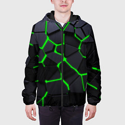 Куртка с капюшоном мужская Зеленые плиты киберпанк, цвет: 3D-черный — фото 2