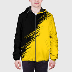 Куртка с капюшоном мужская Черные штрихи на желтом фоне, цвет: 3D-черный — фото 2