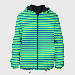 Куртка с капюшоном мужская Зелёный в синюю полоску, цвет: 3D-черный