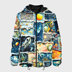 Куртка с капюшоном мужская Космические обитатели - пэчворк, цвет: 3D-черный
