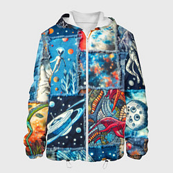 Куртка с капюшоном мужская Космические обитатели на дениме, цвет: 3D-белый
