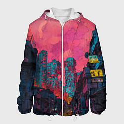 Куртка с капюшоном мужская Абстрактный город в неоновых цветах, цвет: 3D-белый