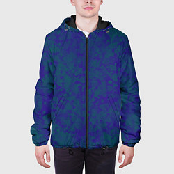 Куртка с капюшоном мужская Камуфляж синий с зелеными пятнами, цвет: 3D-черный — фото 2