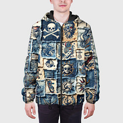 Куртка с капюшоном мужская Пираты на пэчворк дениме, цвет: 3D-черный — фото 2