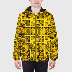 Куртка с капюшоном мужская Жёлтые фигуры с эффектом рыбьего глаза, цвет: 3D-черный — фото 2