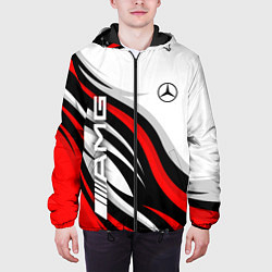 Куртка с капюшоном мужская Mercedes benz AMG - белый с красным, цвет: 3D-черный — фото 2